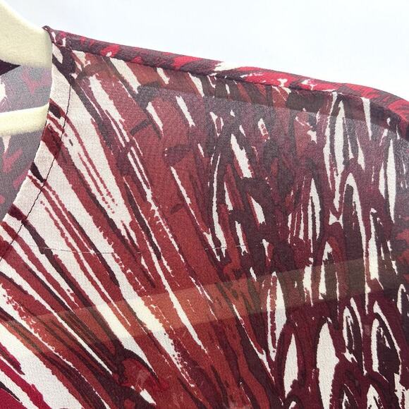 Tamara Mellon Red Silk Long Sleeve Gauntlet Cuff Boho Tunic Blouse Womens 10 - Picture 5 of 8